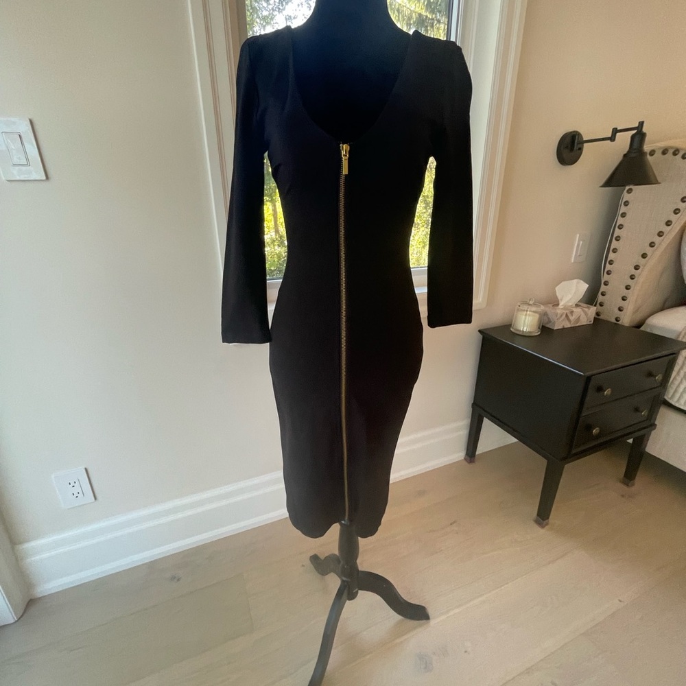 bebe Black Long Sleeve Dress with Gold Zipper
